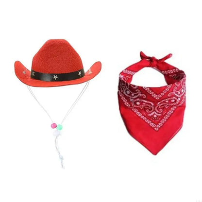 Cowboy hat costume for dogs, set of bandanas for dogs.