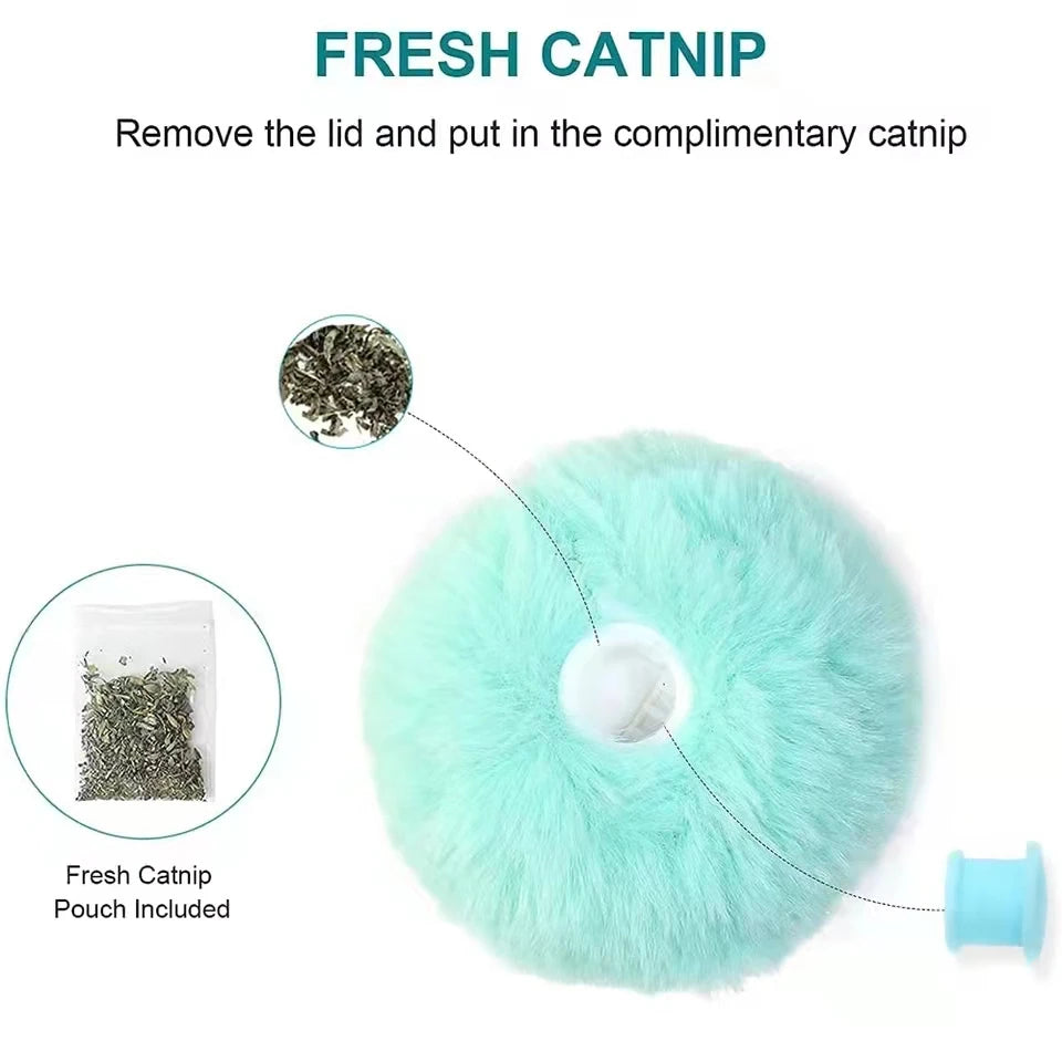 Interactive toy for smart cats, electric plush ball with catnip.