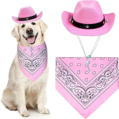 Cowboy hat costume for dogs, set of bandanas for dogs.