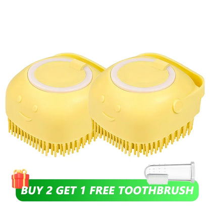 Dog bath brush, pet massage brush with shampoo dispenser