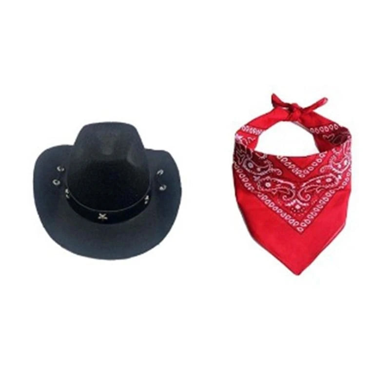 Cowboy hat costume for dogs, set of bandanas for dogs.