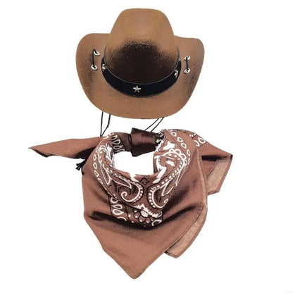Cowboy hat costume for dogs, set of bandanas for dogs.