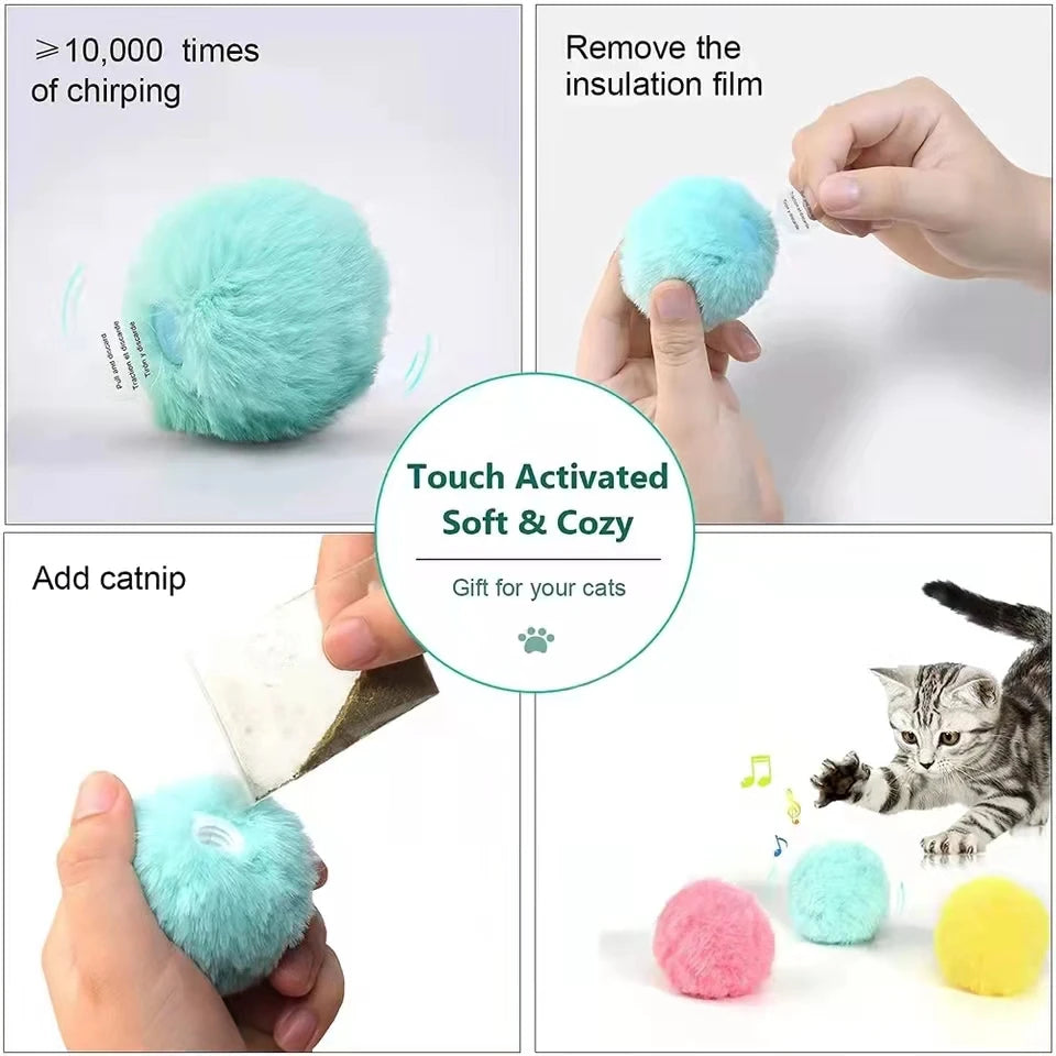 Interactive toy for smart cats, electric plush ball with catnip.