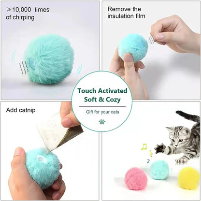 Interactive toy for smart cats, electric plush ball with catnip.