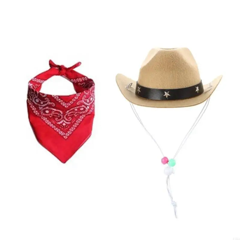 Cowboy hat costume for dogs, set of bandanas for dogs.