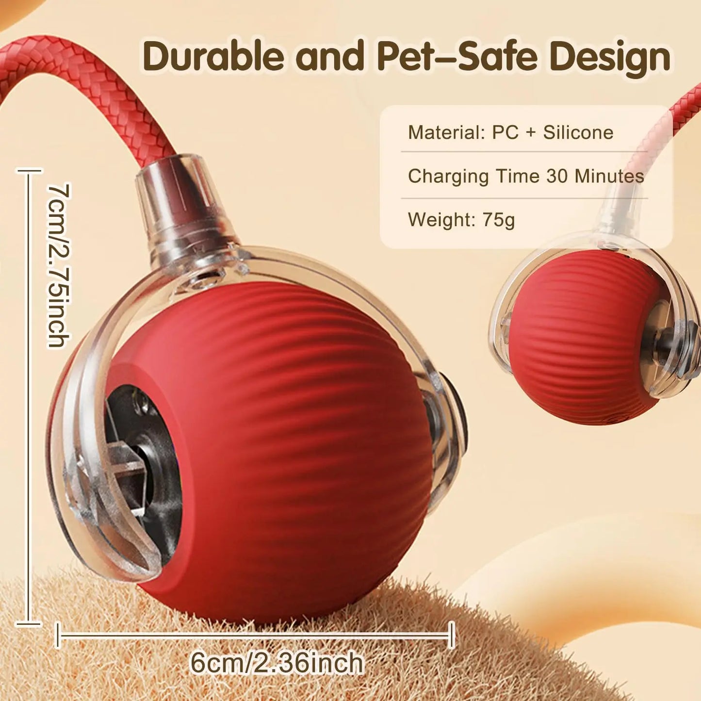 Rechargeable interactive toy for pets - automatic rolling ball with a tail.