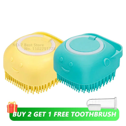 Dog bath brush, pet massage brush with shampoo dispenser