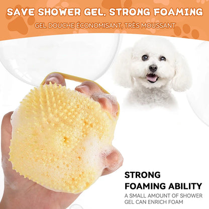 Dog bath brush, pet massage brush with shampoo dispenser