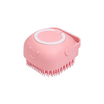Dog bath brush, pet massage brush with shampoo dispenser