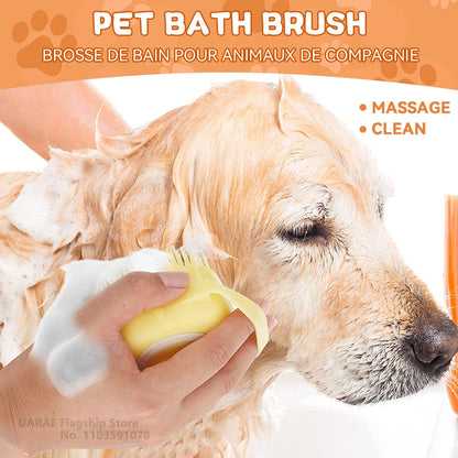 Dog bath brush, pet massage brush with shampoo dispenser