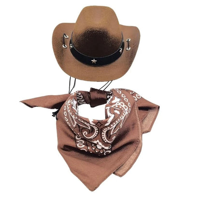 Cowboy hat costume for dogs, set of bandanas for dogs.