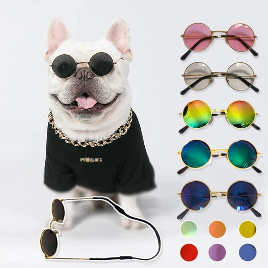 Superb round vintage sunglasses for dogs & cats with reflection, accessories for pets.