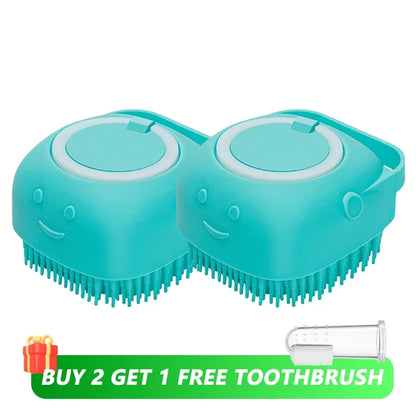 Dog bath brush, pet massage brush with shampoo dispenser