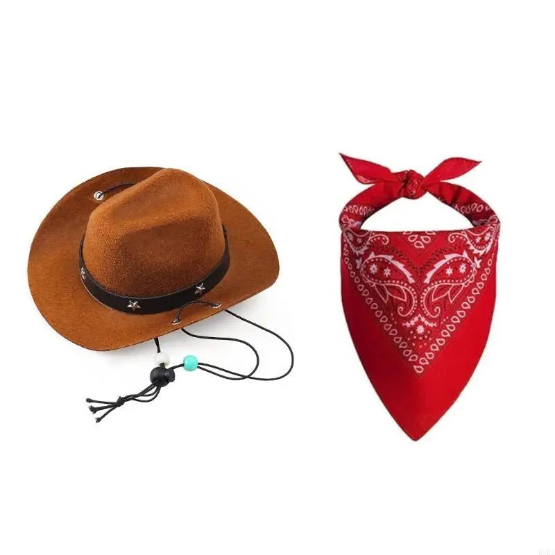 Cowboy hat costume for dogs, set of bandanas for dogs.