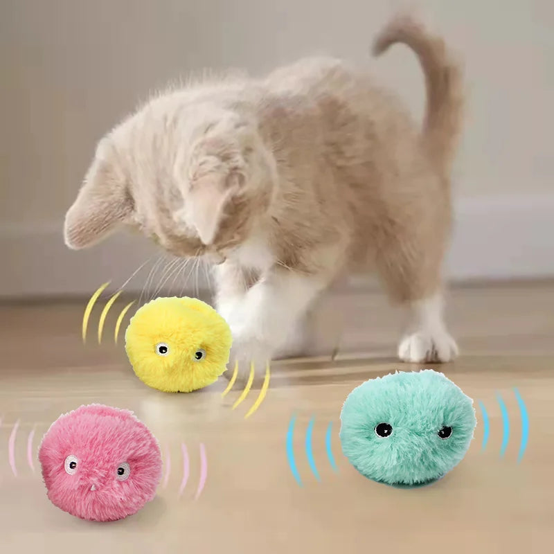 Interactive toy for smart cats, electric plush ball with catnip.