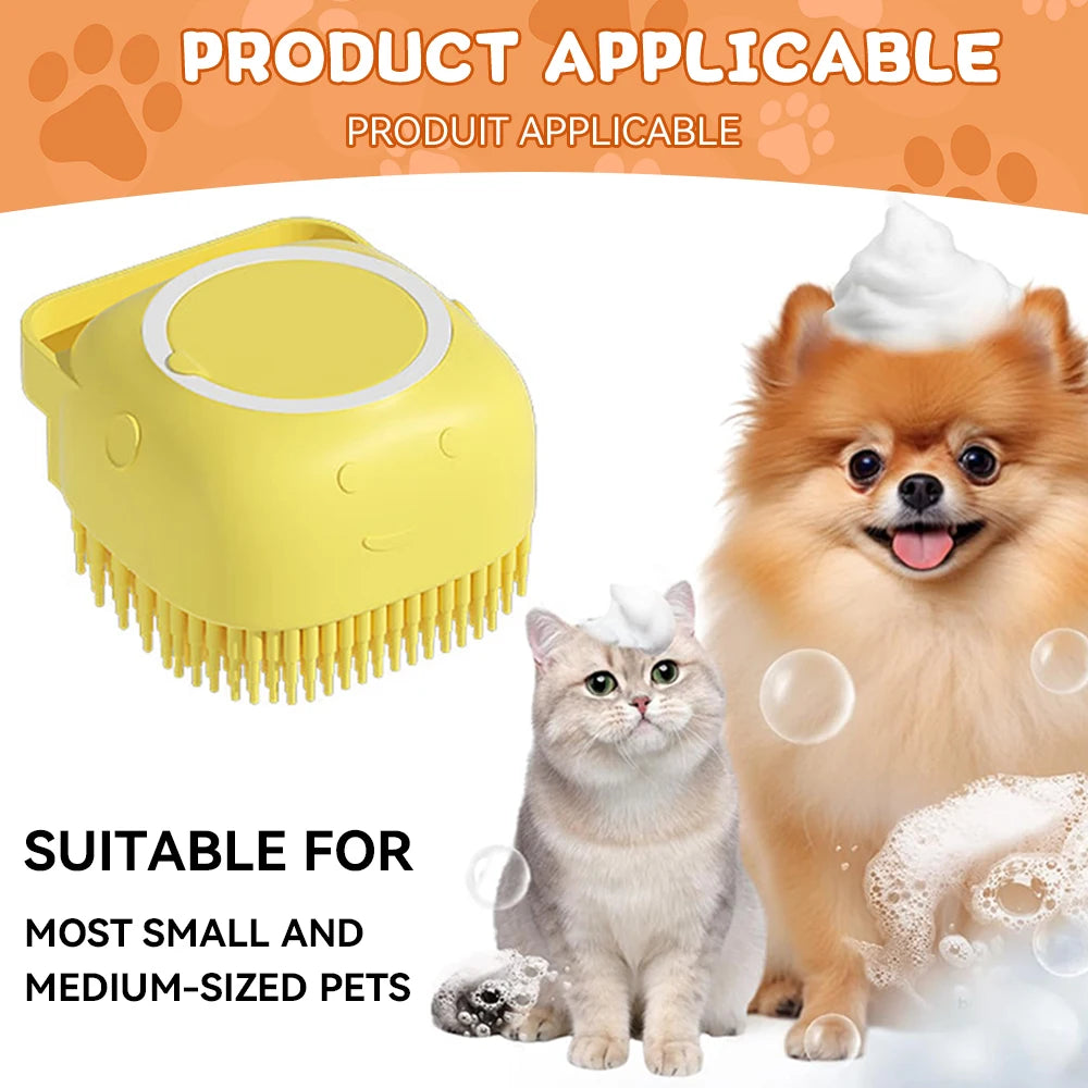 Dog bath brush, pet massage brush with shampoo dispenser