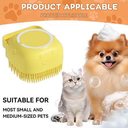 Dog bath brush, pet massage brush with shampoo dispenser