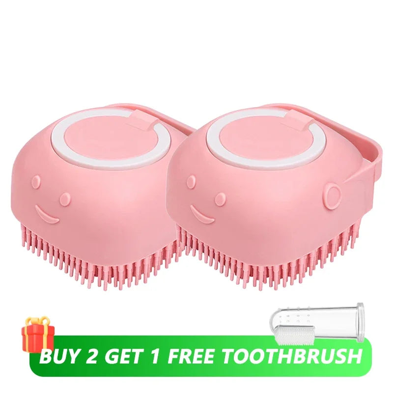 Dog bath brush, pet massage brush with shampoo dispenser