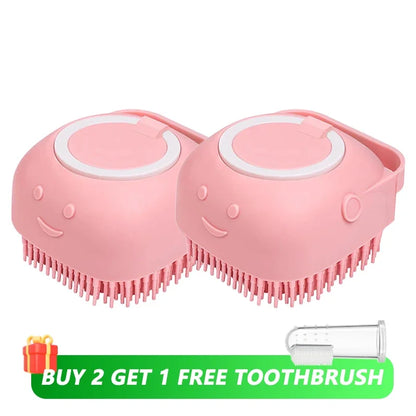 Dog bath brush, pet massage brush with shampoo dispenser